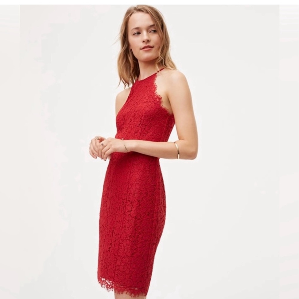 ❤️LOFT Red Lace Dress size 8 Like New